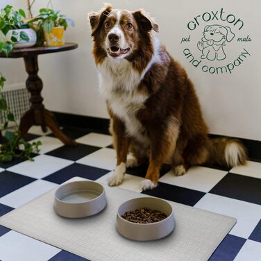 Водонепроникний килимок для мисок CROXTON & CO з екошкіри, антиковзкий, легкий у догляді, для корму та води для собак, 41,9×71,1 см