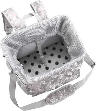 Велосипедна сумка-переноска для собак та котів до 6,8 кг, сірого кольору. З регульованим плечовим ременем та страхувальним тросом.