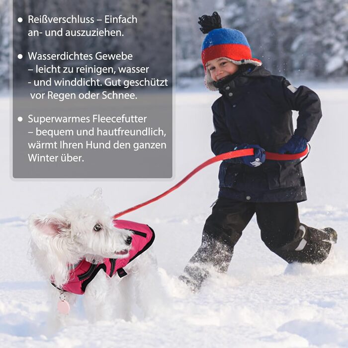 Водонепроникний теплий одяг для собак: жилет-куртка з жилетом, світловідбиваючий, з блискавкою, рожевий