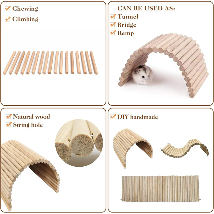 Дерев'яна драбина для кроликів та шиншил з 3 трав'яними килимками Hamiledyi, іграшка для гризунів, тунель/притулок/рампа, роздільник, килимки для кроликів, 26.4x7.9+3 шт.
