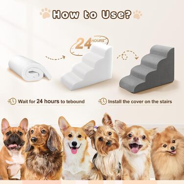 Сходинка для собак Gimars з високощільним пінополіуретаном, 3 сходинки, 40 см, знімний чохол, неслизьке дно, портативна рамка для маленьких собак до дивану, ліжка, авто