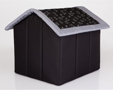 Лежак-будка для собак Millybo R2, 44x38 см, чорний з малюнком, будиночок для домашніх тварин