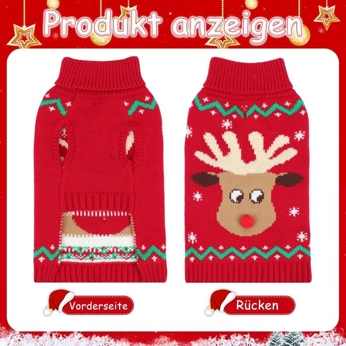 Теплий пуловер для собак Hylyun на Різдво: олень, сніжинка, з повідком, ростовки від S до 3XL