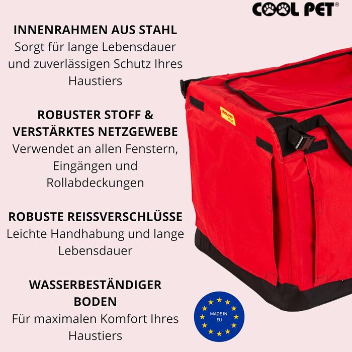Червона складана переноска для собак 91x64x64 см 2XL, автопереноска, переноска-будка