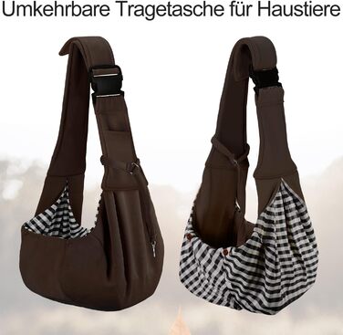 PetLoft Тканинна переноска для собак, реверсивна, регульована, Cross-Body Carrier для собак/кішок/кроликів (Коричнева)