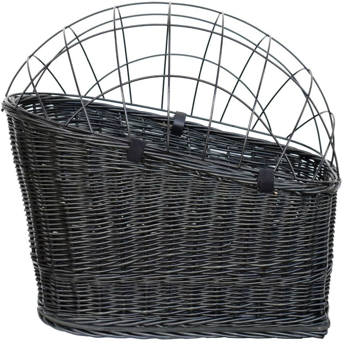 Корзина для собак на велосипед – ручної плетіння з лози, з ґратчастою кришкою, кріпленням для багажника та знімним подушечкою. Розмір: 60 x 39 x 50 см, колір чорний (венге), XL