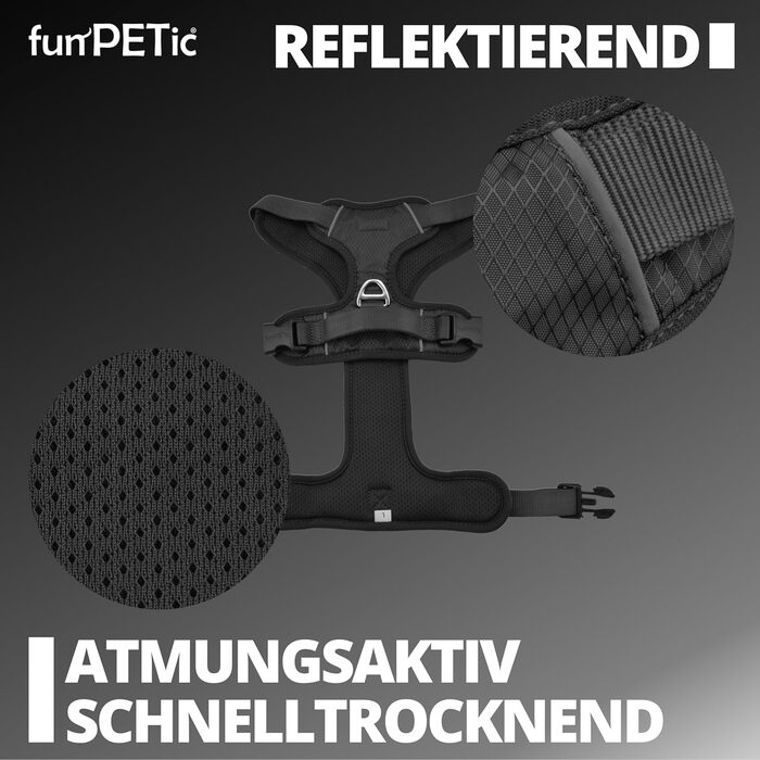 Шлея для собак funPETic Essential XS, анти-навантаження, відбивна, м'яка, дихаюча, чорна