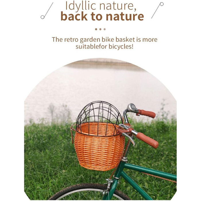 Фарбований кошик для велосипеда Lipeed Weidenfahrradkorb для собак, котів та інших домашніх тварин з металевим захистом (колір: медовий)