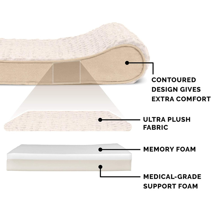Крісло-ліжко для собак великих порід Furhaven з memory foam, знімний та пральний чохол, до 68 кг, штучне хутро та замша, кремовий колір, Jumbo Memory Foam, 130 x 91 x 20 см