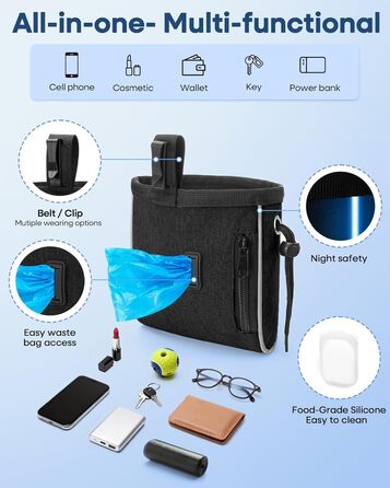 Сумка-лоток для ласощів для собак 2-в-1 (2 чашки) з харчовим силіконом | Сумка для ласощів з шнурком для дресирування та прогулянок | відбиваюче покриття