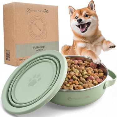 Hana Pets: Миска для годування тварин у дорогу 900 мл з кришкою - ідеальна для подорожей, на вулицю. Нержавіюча сталь, складаний силіконовий кришкою, аксесуар для собак - міцна, компактна, гігієнічна