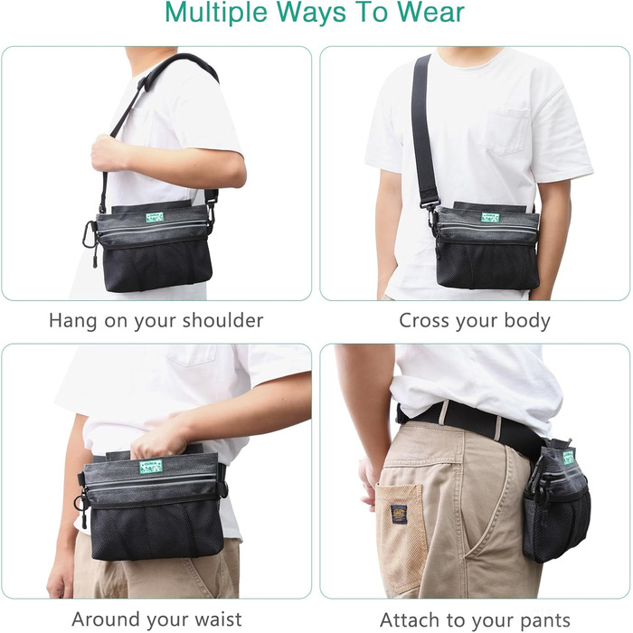 Сумка для корму для собак ORIA, переносна сумка для тренувань, з магнітним закриттям, регульований ремінь та диспенсер для відходів, преміум-якість - сіра