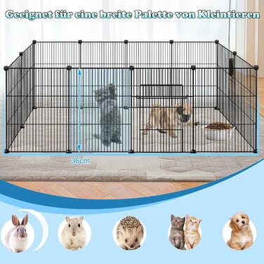 Клітка-вольєр для дрібних тварин FIVMEN 145x75x48 см, 12 панелей з дверцятами, білий/чорний