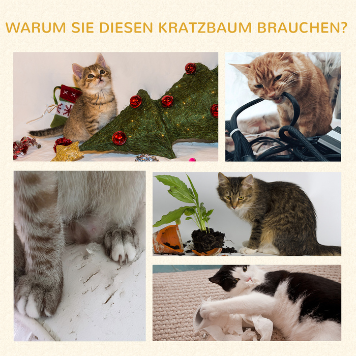 PawHut Cat Tree 123H см Лазильне дерево з кошиком і м'ячем, сизалева колона, ДСП, зелений + кремовий білий| Аосом