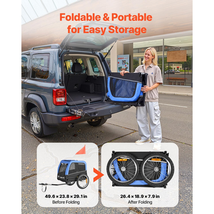 Фаркоп для собак VEVOR, до 30 кг, велосипедний причіп для собак, складаний, універсальний, з відбивачем та прапорцем