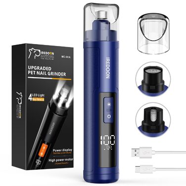 Шліфувальник для собак Profi Krallenschleifer: 3 швидкості, 4 LED-лампи, тихий, акумуляторний, для великих, середніх та маленьких собак (блакитний)