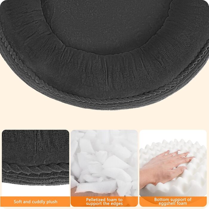 Кругле ліжко для собак та котів, зручне та миється, Ø 60 см, темно-сірий кошик для собак, ліжко-подушка, 60x60x18 см