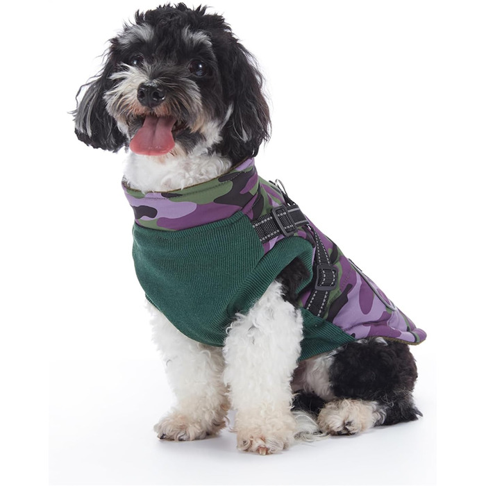 Зимовий теплий пуховик для собак з прорізами для зчеплення, вітронепроникна куртка для холодної погоди, бавовна, костюм для цуценят, маленьких та середніх собак, розмір XL (XL: Обхват грудей: 50 см, Стиль 8: фіолетовий камуфляж)