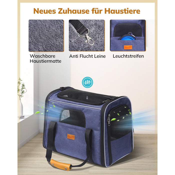 Транспортна переноска для котів та цуценят Morpilot до 7 кг, переноска для тварин з безпечними застібками, складна миска, підходить для візитів до ветеринара, авто та літака