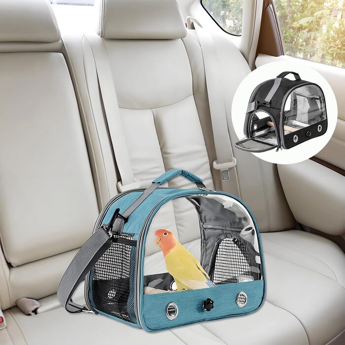 Транспортна сумка для папуг, переносна сумка для птахів з підставкою та підносом з нержавіючої сталі, легкий рюкзак для папуги, складана переносна коробка для птахів, переносна сумка для маленьких птахів, для папуг (чорна)