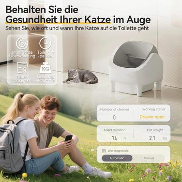 Автоматичний лоток для котів Devoko з керуванням через додаток, для котів до 15 кг, відкритий дизайн, легкий у прибиранні, великий, зручний для котів, ємність на 15 днів
