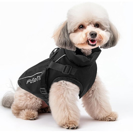Водонепроникний собачий дощовик для маленьких собак, тепла світловідбиваюча куртка з шлейкою для зими, костюм для катання на лижах, бавовна, чорний собачий пуловер S