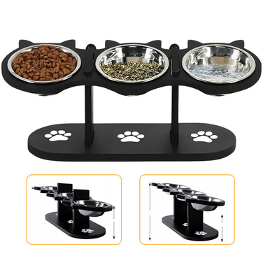 Дерев'яна стійка для годування тварин з 3 сталевими мисками
