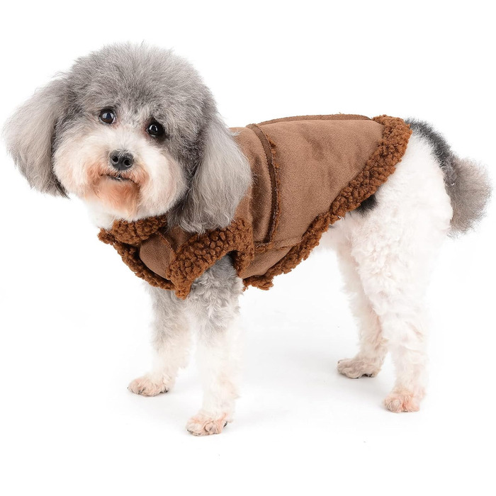 Зунеа Зимовий теплий одяг для собак - тепла куртка для маленьких собак, флісова жилетка для цуценят, теплий одяг для чихуахуа та йоркширських тер'єрів (L, коричневий)