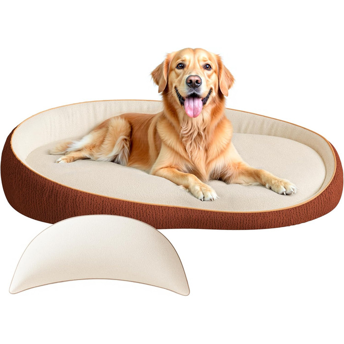 Ортопедичне собаче ліжко XXL з подушкою – комфортне собаче ліжко-софа з піною з пам'яті, знімний та пральний чохол – для великих собак, міцне та затишне, помаранчеве