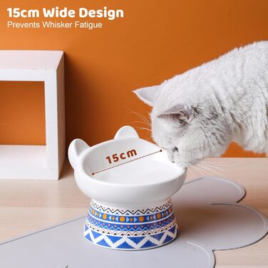 Котло propositions для котів TIGOADT: керамічна годівниця з підставкою, широка та нахилена, проти блювоти, для кошенят та дорослих котів (блакитно-білий візерунок, візерунок Бохо)