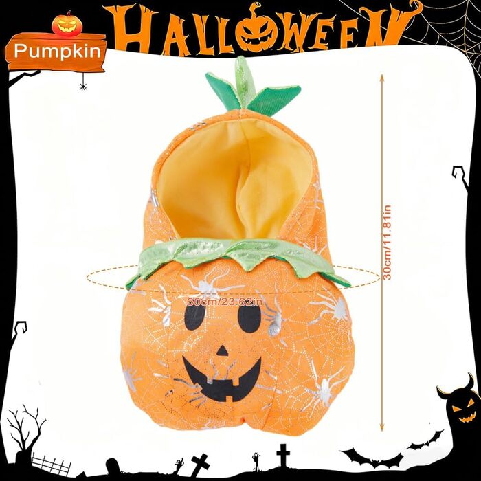 Костюм на Halloween для собак та котів: гарний костюм з гарбузом для маленьких, середніх та великих тварин, м'яке дихаюче матеріалу (XL, помаранчевий)