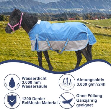 Водонепроникна дихаюча попона-дощовик для поні та міні-коней 1200D без підкладки, королівський синій, 80 см