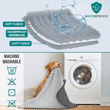 Водонепроникний килимок для собак PetAmi, захисний від протікання, для малих, середніх та великих собак, двосторонній, під меблі, ліжко, диван, софу, чохол, м'який, в смужку, килимок для домашніх тварин, 152,4 x X-Large (60x80), сірий/світло-сірий