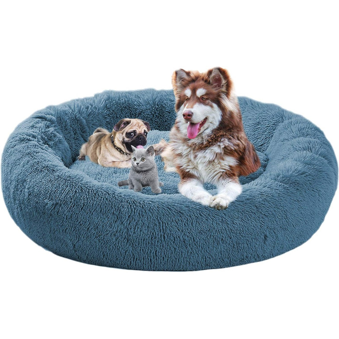 Крісло-лежанка для собак великих порід, XL, плюш, 110/120 см, ортопедичне, для собак середніх та маленьких порід, 80/100 см, миється (80 см, блакитний)