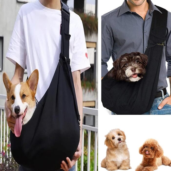 Сумка-слінг для тварин, переноска для котів та собак, регульована через плече, чорна