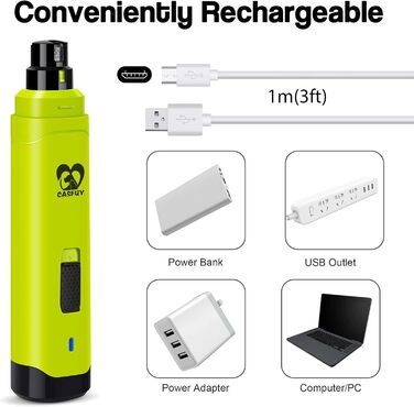 Електричний точилка для кігтів собак Casfuy - професійний, 2 швидкості, акумуляторний. Безпечна догляд за кігтями для собак та котів, малих та середніх порід