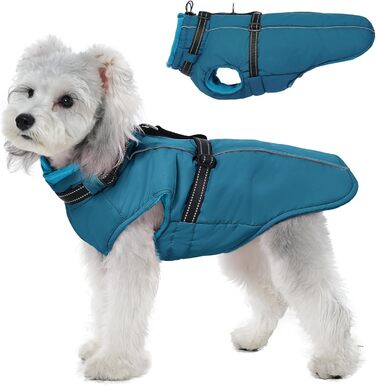 Теплий зимовий одяг для собак Lelepet: куртка з інтегрованим шлейкою, вітронепроникний флісовий одяг, світловідбиваюча жилетка для собак, синій, розмір S