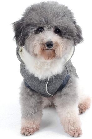 Зимова куртка для собак маленьких порід Ranphy з капюшоном, тепла флісова підкладка, бавовняний халат для домашніх тварин, вітронепроникна куртка, капюшонна куртка для котів, сірий L (Обхват грудей: 42 см), сірий