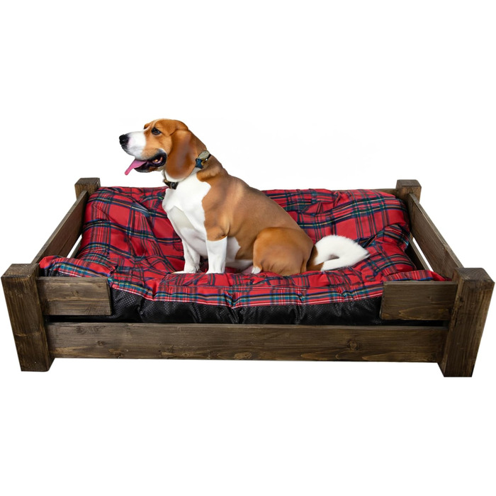 Гіркий корзина для собак Kistenkolli Altes Land Winston XL з дерева та подушкою, 100x60x25 см, вінтажний дизайн, колір палісандр (червоний)