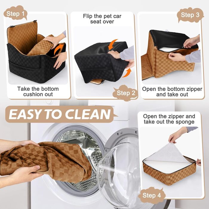 Підвищення для собак JOEJOY - комфортне автокрісло для маленьких та середніх собак до 15,9 кг, з memory foam, знімний, пральний чохол, переносна, безпечна подорож, колір коричневий