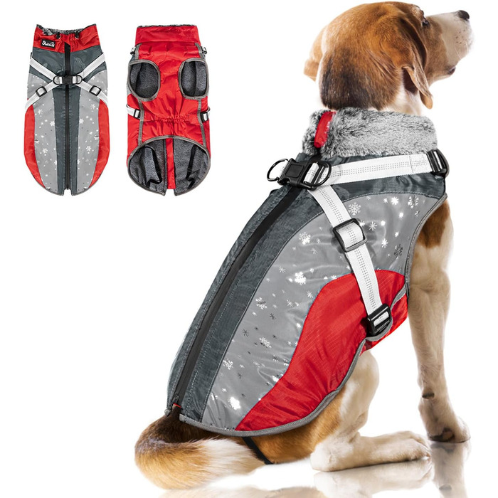Водонепроникний теплий зимовий одяг для собак - флісова куртка з отвором для шлейки (XL, Червоний)