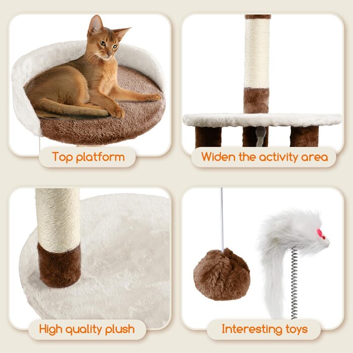Дряпка для котів Nobleza 118,5 см, 3 платформи, будиночок, іграшки, коричнева