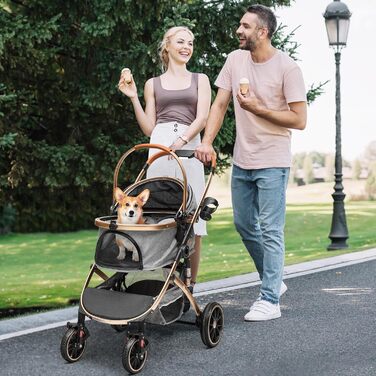 Візок для собак YITAHOME 3в1, до 22 кг, з алюмінієвим каркасом, амортизаторами, рюкзаком та тримачем для напоїв (сірий)