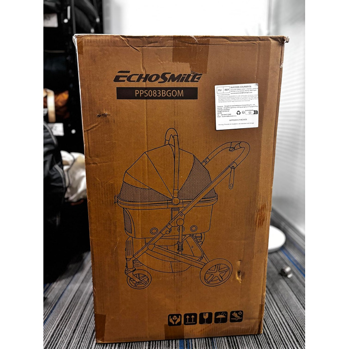 Візок для собак та котів EchoSmile 20 кг, 4-в-1, чорний: складаний, з колесами 360°, сітчастими вікнами