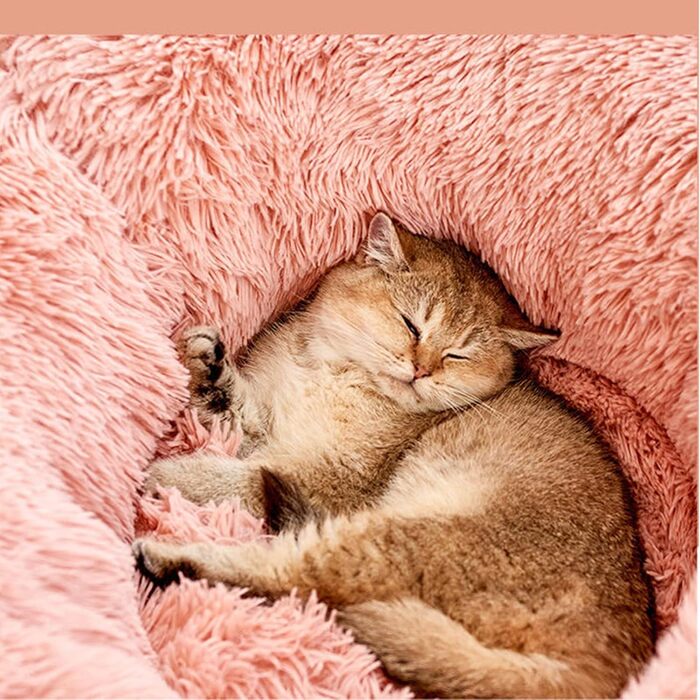 М'яке ліжко для котів та собак: кругле, плюшеве, 70см та 50см, біле та рожеве