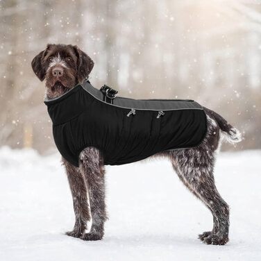 Водонепроникний зимовий одяг для собак, тепла куртка для собак з отвором для шлейки, для малих, середніх та великих собак, з відбиваючими смугами та блискавкою - чорний, XS
