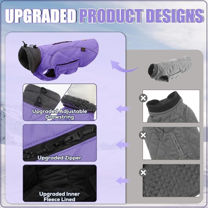 Зимовий одяг для собак EMUST: теплий флісовий одяг для холодної погоди, британський стиль, вітрозахисна куртка для маленьких собак, зимові собачі куртки, колір: Нова Ліла, розмір XS (1 шт.)