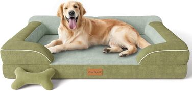Ортопедичне ліжко для собак, 91x69 см, з іграшкою-кісткою, з охолоджуючого меморі-піни, миється, водонепроникне, неслизьке, велике ліжко для собак, світло-сіре (темно-зелене, L 107 x B 76 x H24 см)
