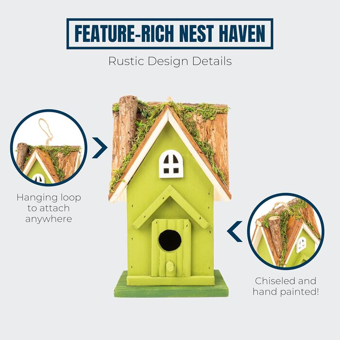 Дерев'яний будиночок для птахів MEKKAPRO Rustikales - ручної роботи, з натуральними деталями, для саду