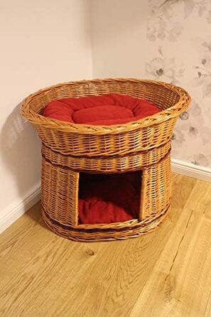 Дерев'яний кігтеточка-кімната для котів з подушками, кімната для собак, корзина для котів з ротангу, натуральний дизайн